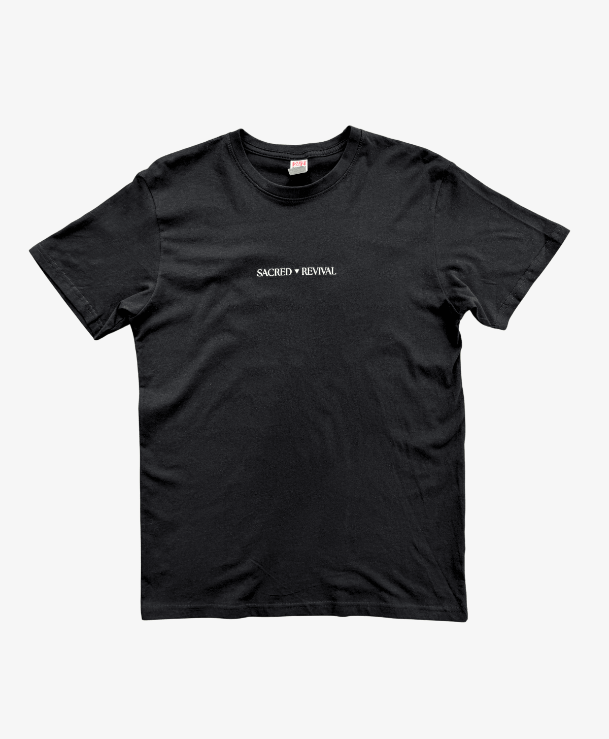 Black Tree of Life tee, front view, with the Sacred Revival wordmark on the chest